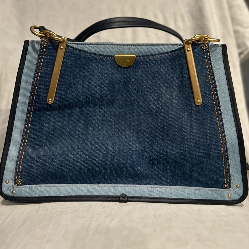 Coach Two-Tone Denim Shoulder Bag with Gold Hardware